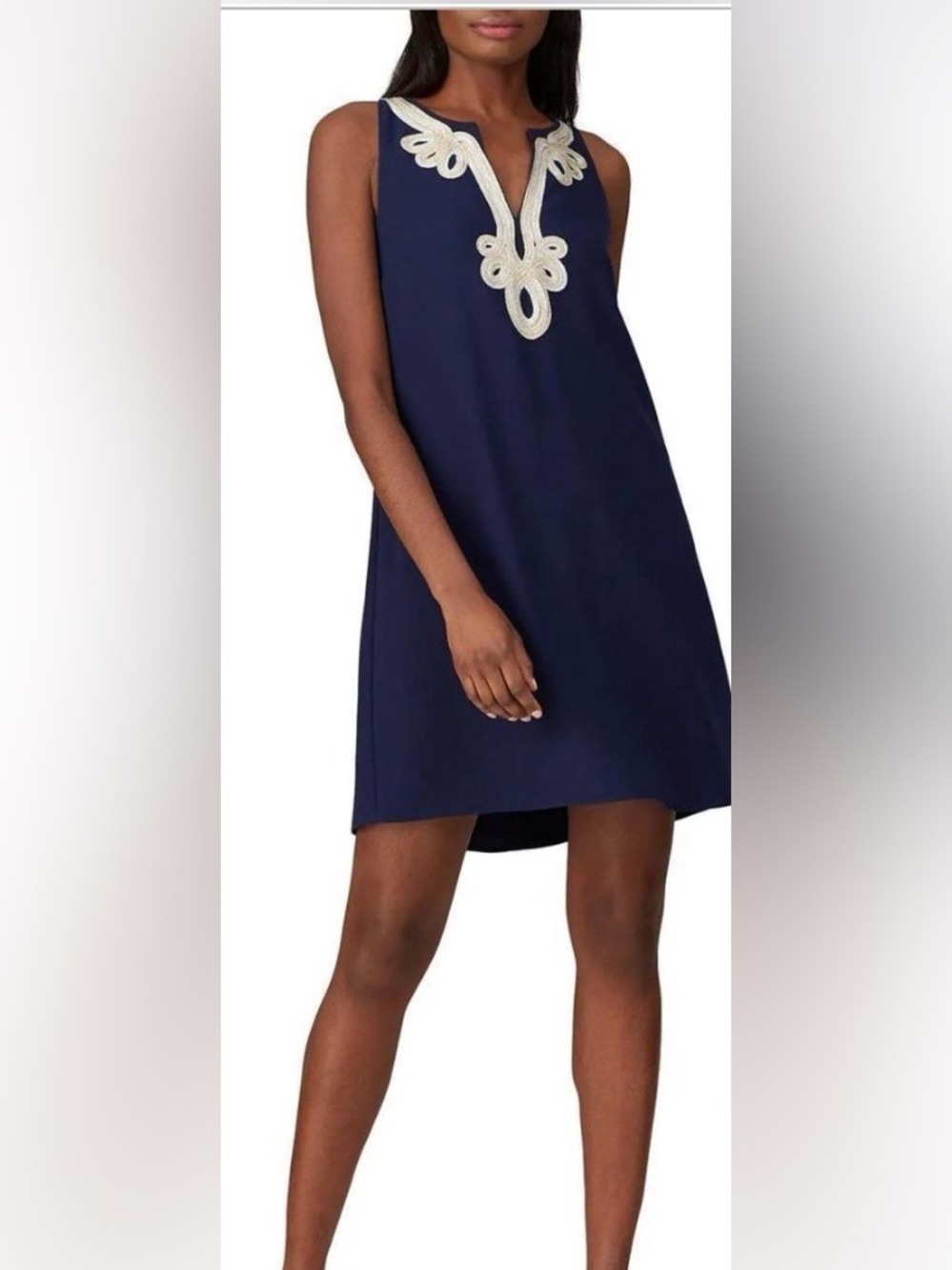 Lilly Pulitzer Cherlyn Navy Sleeveless shift dress Embroidered V-Neck Sz 4